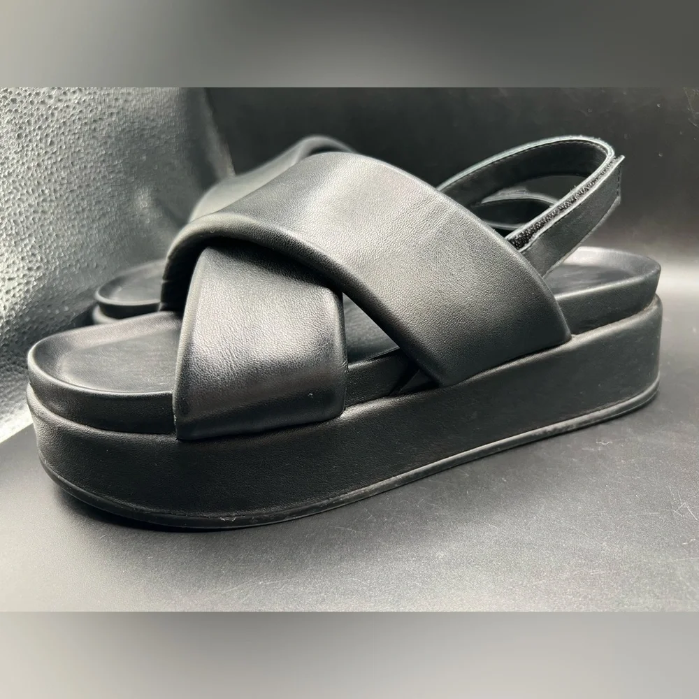 Silent D Pier Black Leather Platform Sandals 8.5/39 Anthropologie